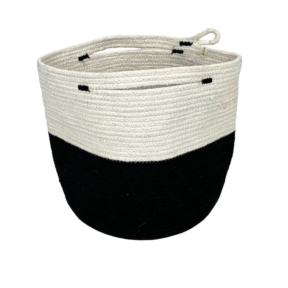 Fabric Basket Foldable Cotton Cream Black Bottom Round Storage Bin Mia Melange